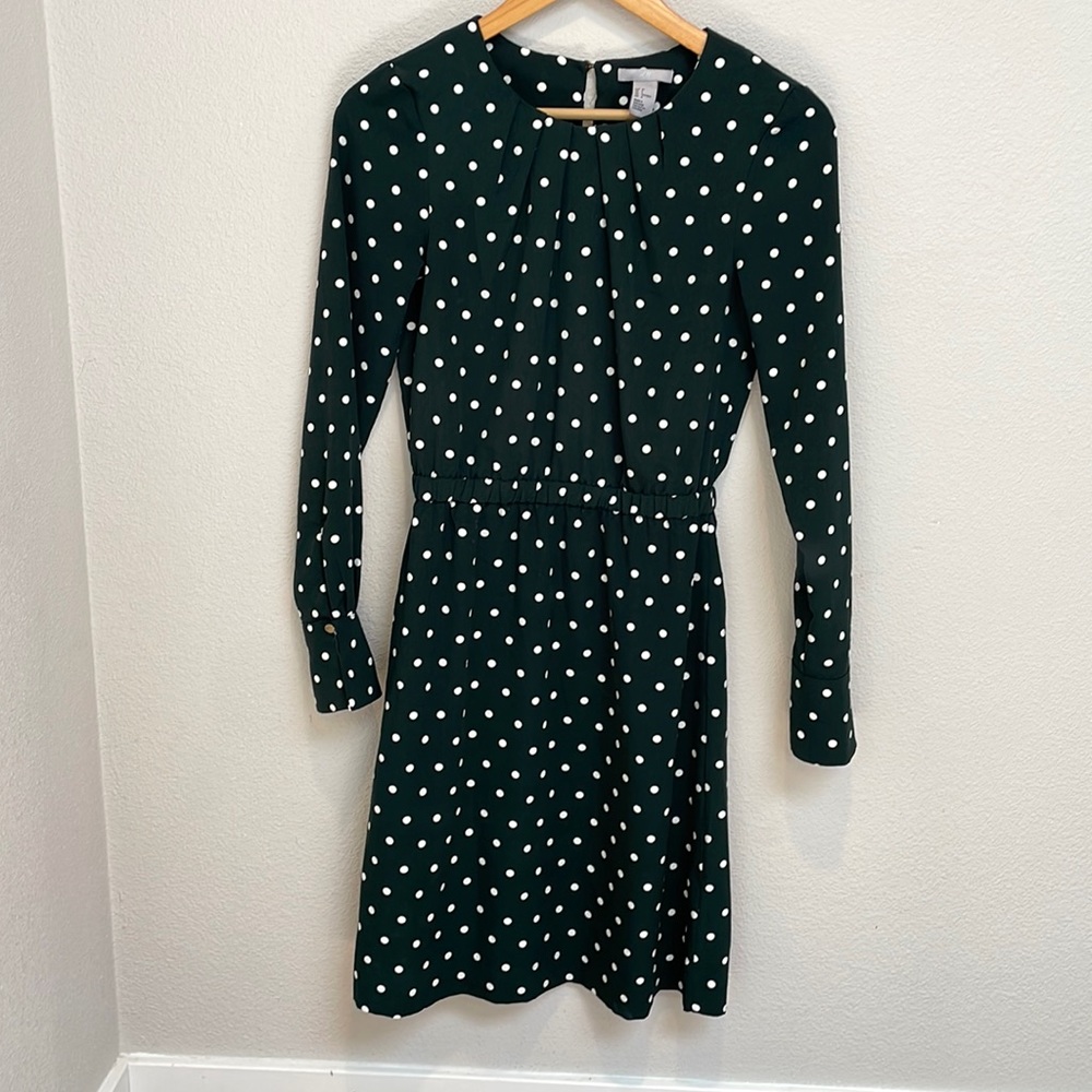 Hunter green dress with polka dots by H&M.
